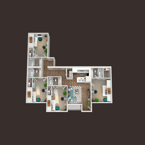 A 3D image of the 4BR/4BA – Reno floorplan, a  squarefoot, 4 bed / 4 bath unit